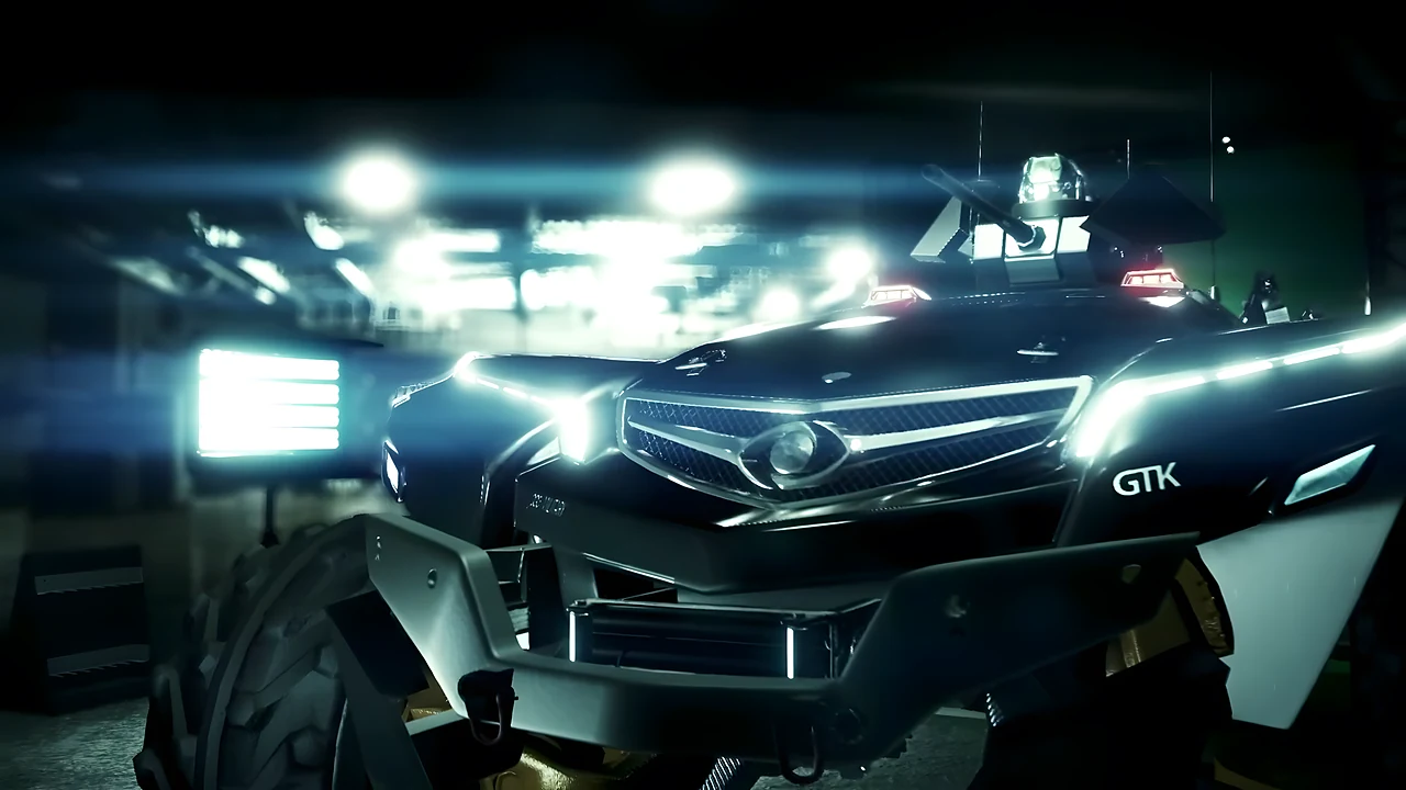 Cinebox: a concept car glinting under hard light