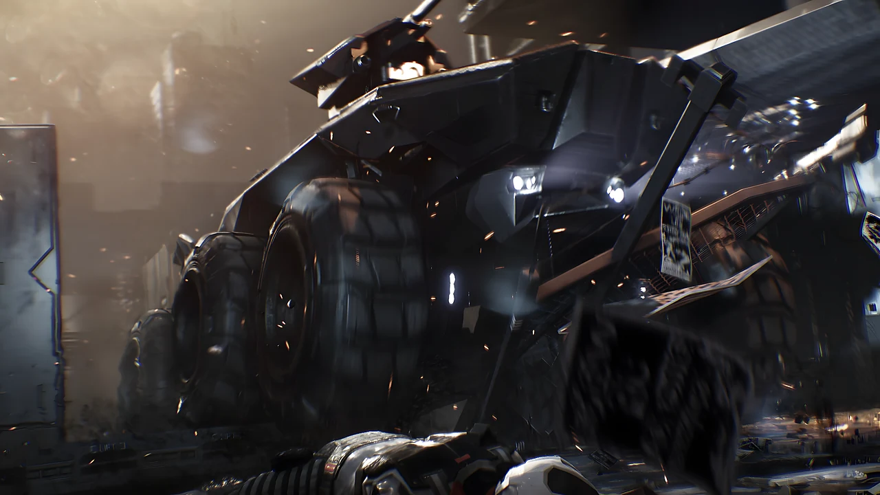 Homefront: a Goliath combat vehicle crushing a car