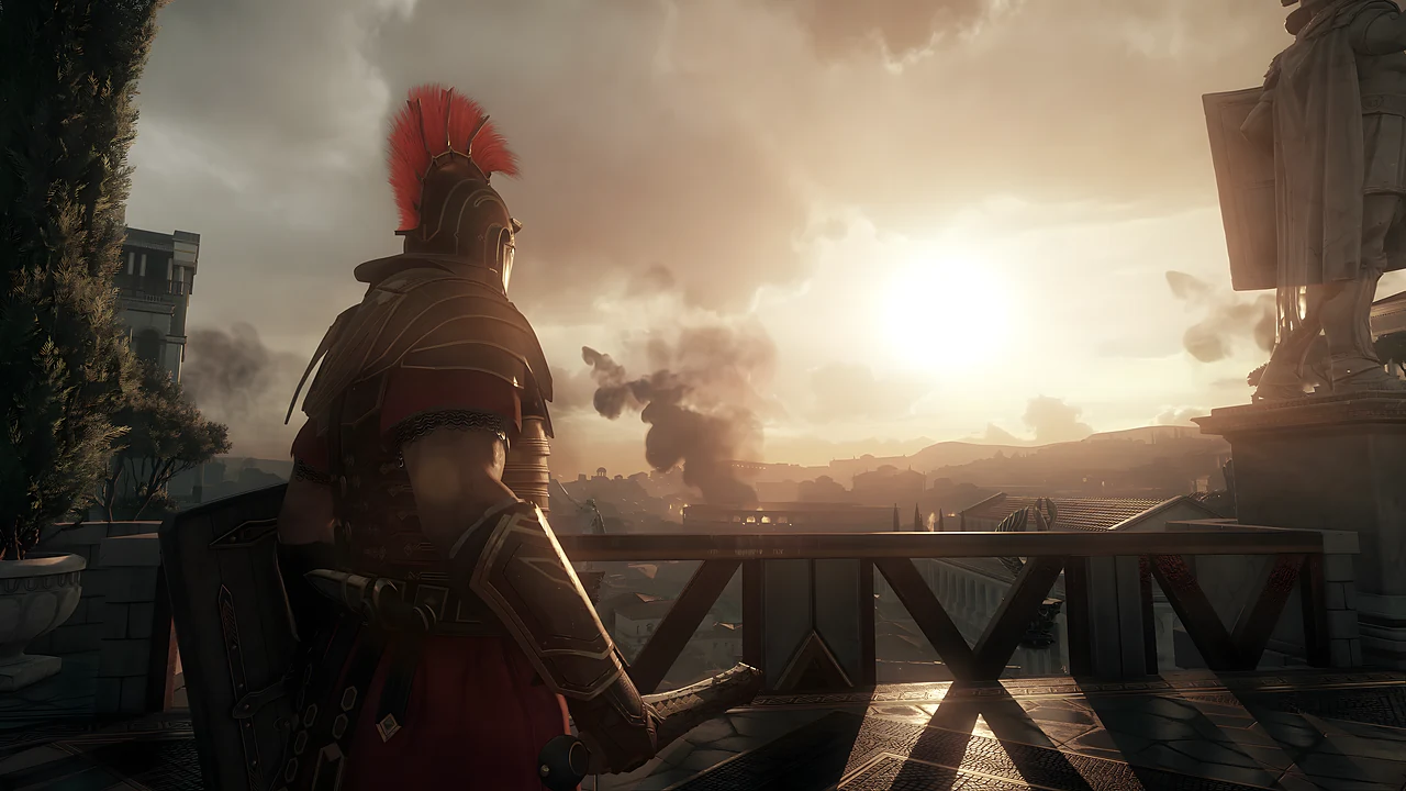 Ryse: Son of Rome, a centurion silhouetted against the setting sun